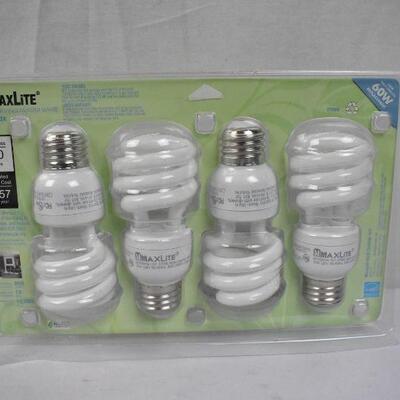 MaxLite Energy Saving Warm White Light Bulbs. 2 packages, 4 in each - New