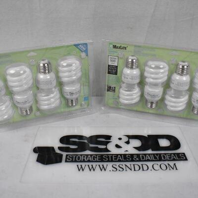 MaxLite Energy Saving Warm White Light Bulbs. 2 packages, 4 in each - New