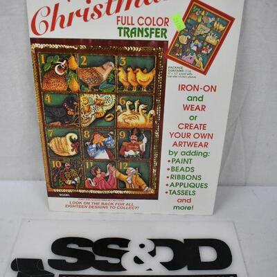 Christmas Full Color Iron On Transfer, 12 Days of Christmas. Old Stock - New