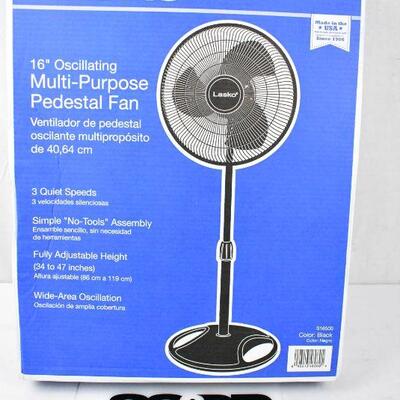 Lasko 16 Oscillating Pedestal Stand 3-Speed Fan, Model S16500, Black |  EstateSales.org
