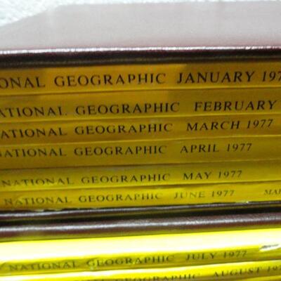 1977 National Geographic Magazine - complete set of 12 with faux leather cases