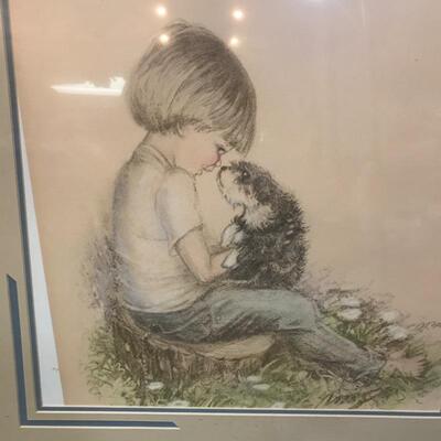Framed Child & Dog Picture