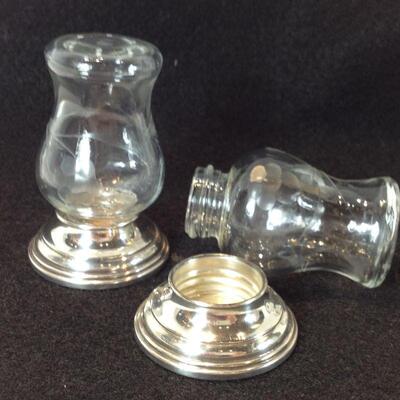 Etched Glass and Sterling Salt & Pepper Shakers