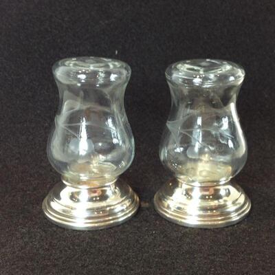 Etched Glass and Sterling Salt & Pepper Shakers