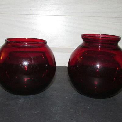 Lot 87- Anchor Hocking Royal Ruby Vase and Condiment Jar