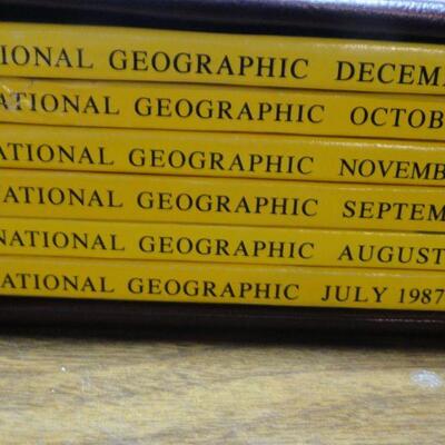 1987 National Geographic Magazine - complete set of 12 with faux leather cases Cases in great condition Books in normal good condition