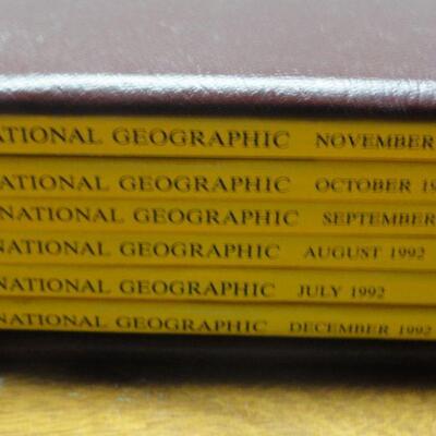 1992 National Geographic Magazine - complete set of 12 with faux leather cases Cases in great condition Books in normal good condition
