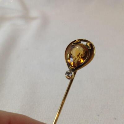 Citrine & Diamond 14K Gold Stick Pin