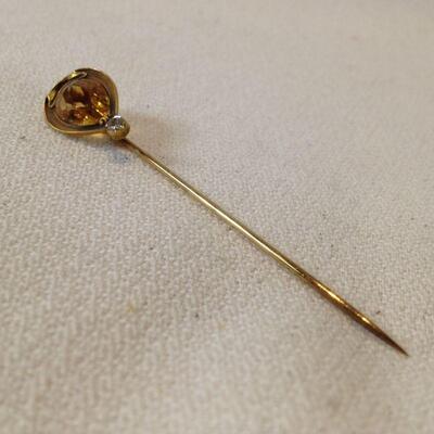 Citrine & Diamond 14K Gold Stick Pin