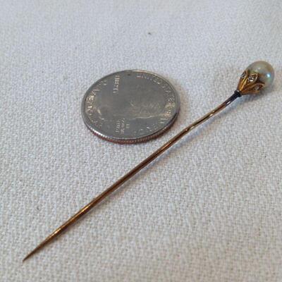 Natural Pearl and Diamond Stick Pin