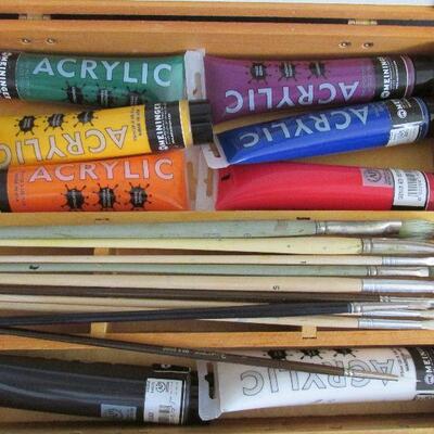 Lot 131- Wood Box Acrylic Paint Set