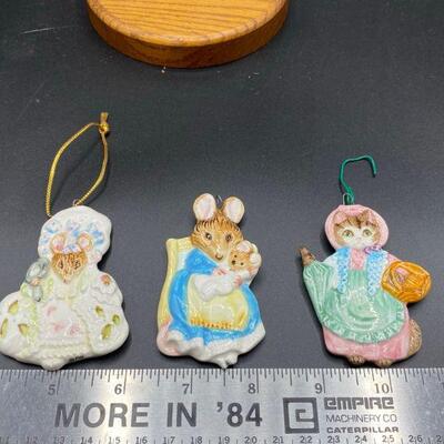 Set of 3 Ceramic Beatrix Potter Storybook Style Animal Ornaments