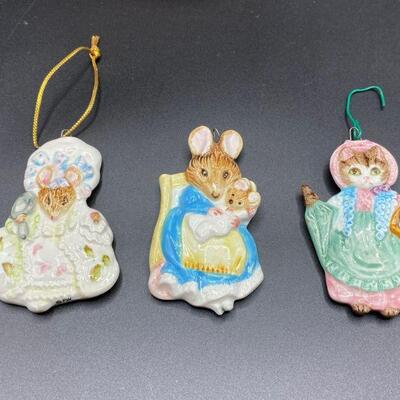 Set of 3 Ceramic Beatrix Potter Storybook Style Animal Ornaments