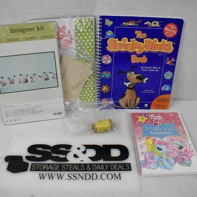 4 pc Kids Activities: 2 Craft Kits, Shrinky Dinks Book, MLP DVD
