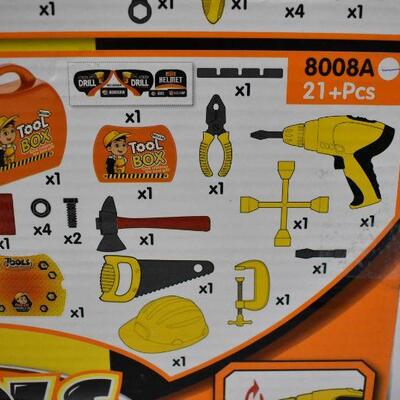 Kids Toy Tool Set 21 Pieces Durable Tool Box with Drill, Hammer, Hat and More