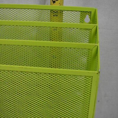 Honey Can Do Steel Mesh Vertical File Sorter with 3 Bins, Lime. Small Scuffs