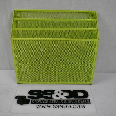 Honey Can Do Steel Mesh Vertical File Sorter with 3 Bins, Lime. Small Scuffs