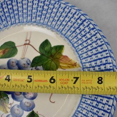 4x Jay Wilfred Decorative Plates. Blue Basketweave Design with Fruit. Portugal