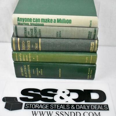 5 Hardcover Books, Green, Vintage