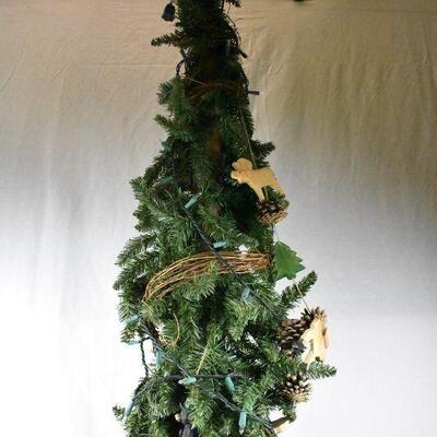 Tall Skinny Christmas Tree with Rustic Outdoor Ornaments, 6 feet tall