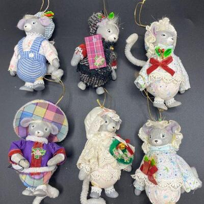 Set of 6 Holiday Mice Ornaments