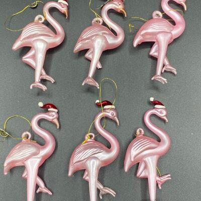 Set of 6 Blown Glass Flamingo Ornaments