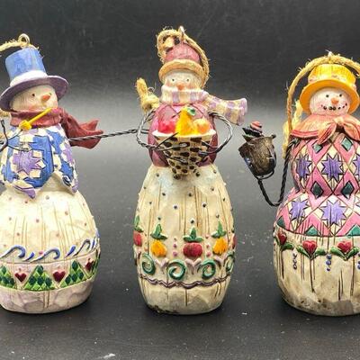 Set of 3 Jim Shore Snowman Figurine Ornaments