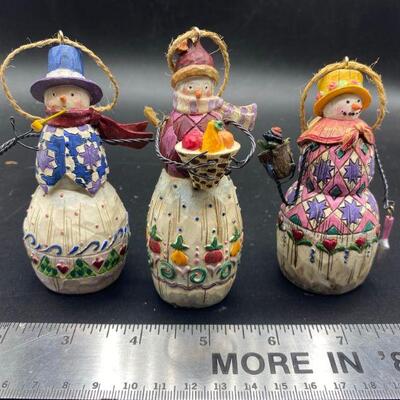 Set of 3 Jim Shore Snowman Figurine Ornaments