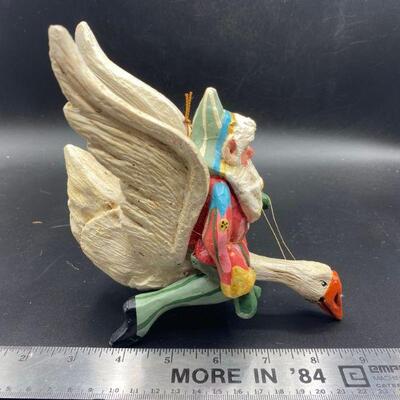 Santa Flying on a Goose Figurine Ornament