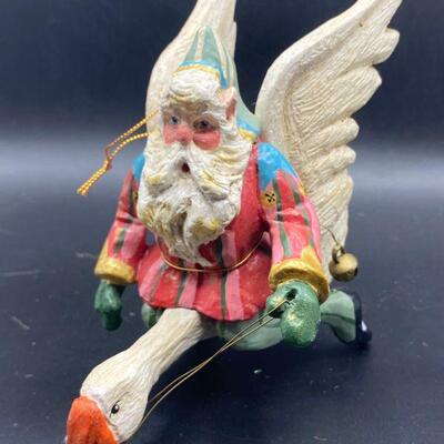 Santa Flying on a Goose Figurine Ornament
