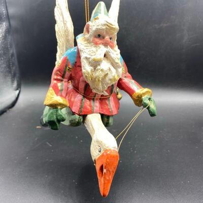 Santa Flying on a Goose Figurine Ornament
