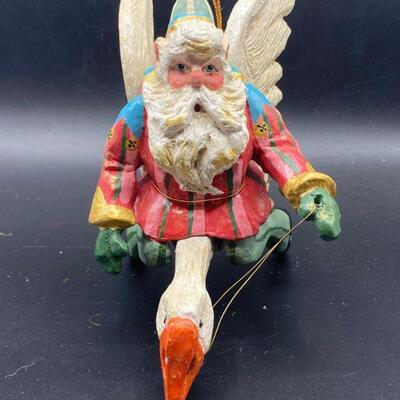 Santa Flying on a Goose Figurine Ornament