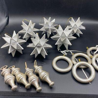 Silver Pointy Stars and Wood Ornaments