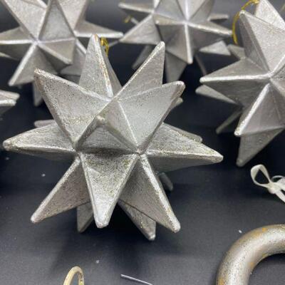 Silver Pointy Stars and Wood Ornaments