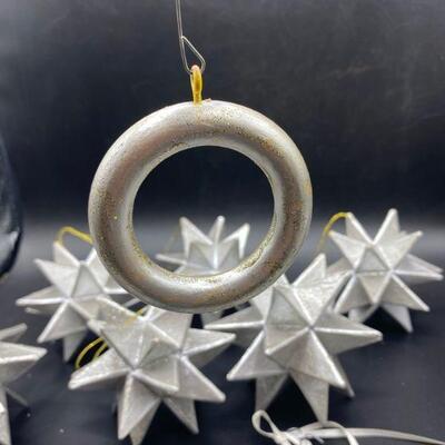 Silver Pointy Stars and Wood Ornaments