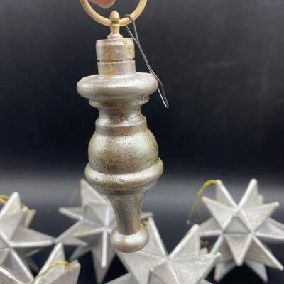 Silver Pointy Stars and Wood Ornaments