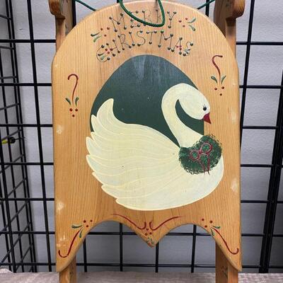 Tole Painted Wood Holiday Sled