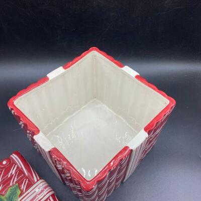 Peppermint Stick Gift Box Ceramic Lidded Cookie Jar