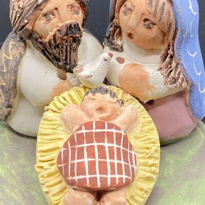 Small Painted Clay Plaster Nativity Scene