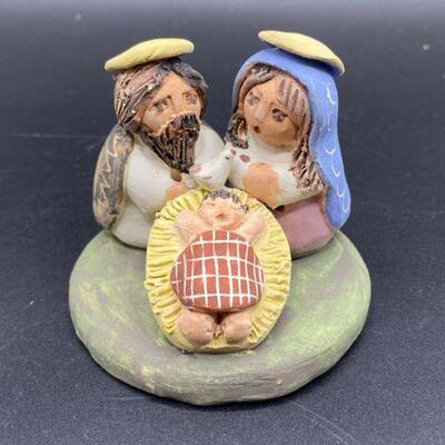 Small Painted Clay Plaster Nativity Scene