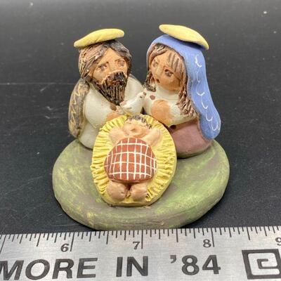 Small Painted Clay Plaster Nativity Scene