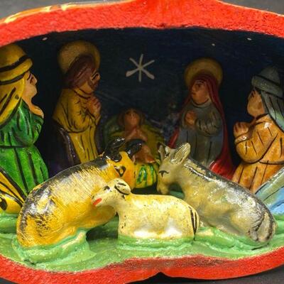 Carved Gourd Peruvian Nativity Scene