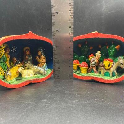 Carved Gourd Peruvian Nativity Scene
