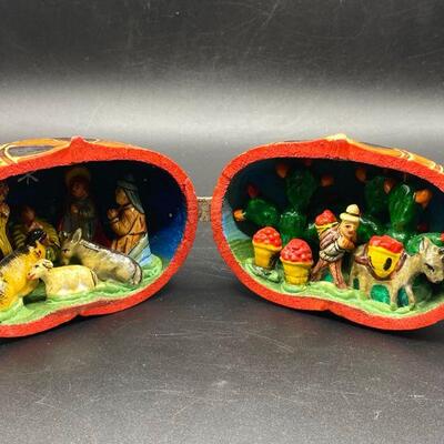 Carved Gourd Peruvian Nativity Scene
