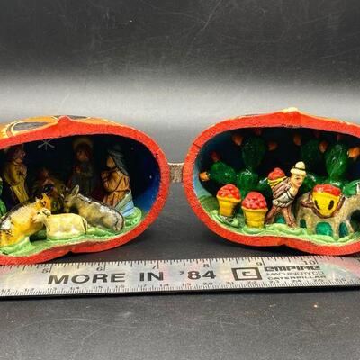 Carved Gourd Peruvian Nativity Scene