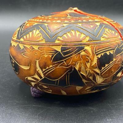Carved Gourd Peruvian Nativity Scene