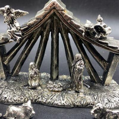 Heavy Pewter Miniature Nativity Scene