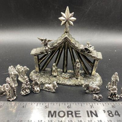 Heavy Pewter Miniature Nativity Scene