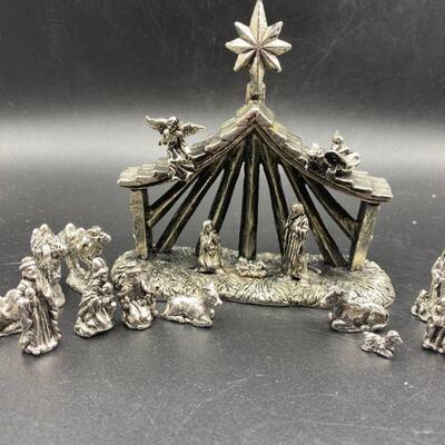Heavy Pewter Miniature Nativity Scene