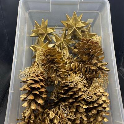 Gold Pine Cones And Star Ornaments